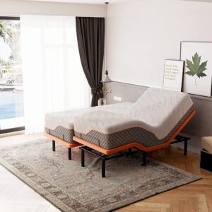 ESHINE Split King Adjustable Bed with Mattress - 14” Luxury Cool Gel Memory Foam Hybrid Mattress, Massage, Zero Gravity, Anti-Snore, 5 Minutes Installation, Head and Foot...