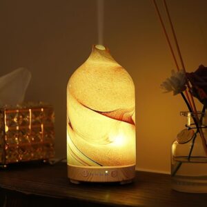 Essential Oil Diffuser Hand Blown Glass Aromatherapy Diffuser - Ultrasonic Cool Mist Scent Aroma Diffuser, Whisper Quiet with Auto Shut-Off, Timer Setting &7 Colors Night Light...