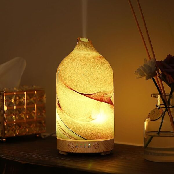 Essential Oil Diffuser Hand Blown Glass Aromatherapy Diffuser - Ultrasonic Cool Mist Scent Aroma Diffuser, Whisper Quiet with Auto Shut-Off, Timer Setting &7 Colors Night Light...