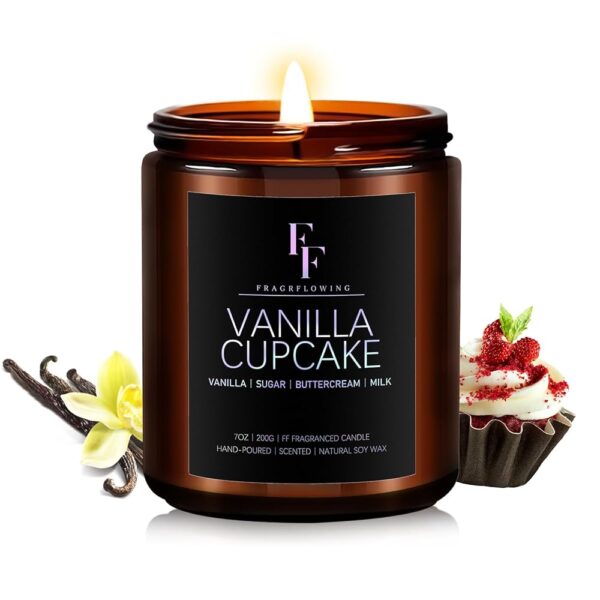 Fall Candles, Vanilla Cupcake Scented Candles for Home, Natural Soy Autumn Candle Aromatherapy Candle, 7 oz Jar Candles Fall Gifts for Women Men