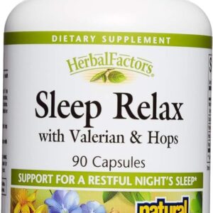 Herbal Factors Sleep Relax Formula by Natural Factors, Natural Sleep Aid with Valerian Root, Passion Flower and Skullcap, Non-GMO, 90 capsules (90 servings)
