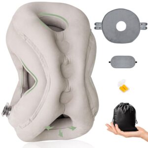 Inflatable Travel Pillow,Airplane Pillow Inflatable Travel Pillows for Airplanes Comfortable Support Shoulder and Neck (with Face Mask, Eye Mask,Earplugs, Portable Bag)for Plane...