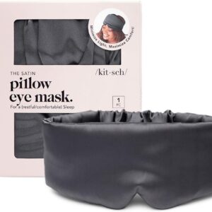 Kitsch Blackout Satin Sleep Mask, Softer Than Real Mulberry Silk Eye Cover, Soft Pressure Free Shade Blindfold for Puffy Eyes with Adjustable Straps, Weighted Eye Mask for...