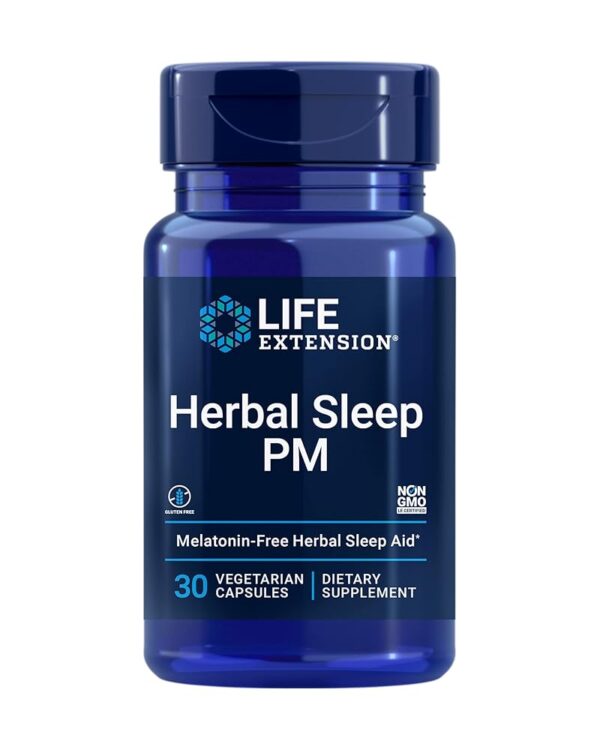 Life Extension Herbal Sleep PM – Natural Sleep Supplement Without Melatonin - with Lemon Balm, Honokiol & Chamomile Extracts for Healthy Sleep - Non-GMO, Gluten-Free - 30...