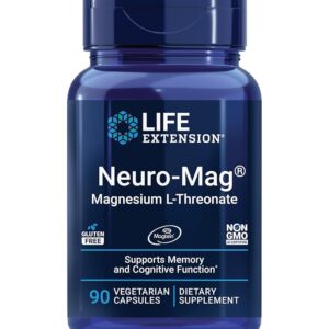 Life Extension Neuro-mag Magnesium L-threonate, Magtein, Magnesium Supplement, Brain Health, Memory & Attention, Gluten Free, Vegetarian, Non-GMO, 90 Vegetarian Capsules