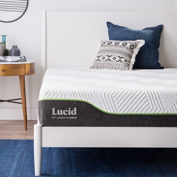 LUCID 10 Inch Latex Hybrid Mattress - Responsive Latex Foam and Encased Springs - Medium Firm Feel - Motion Isolation - Edge Support - Gel Infused - Pressure Relief - Bed in a...