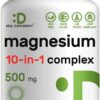 Magnesium Complex Supplement 500mg, 240 Veggie Capsules – 10 in 1 – Glycinate, Citrate, Malate, & More – Chelated Minerals for Muscle & Joint Health.