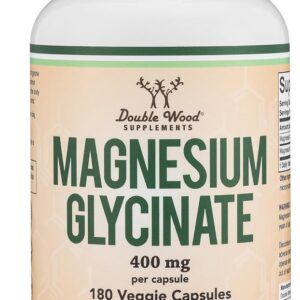 Magnesium Glycinate 400mg, 180 Capsules (Vegan Safe, Third Party Tested, Gluten Free, Non-GMO) High Absorption Magnesium by Double Wood Supplements