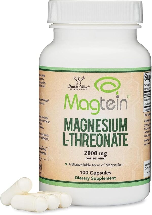 Magnesium L Threonate Capsules (Magtein) – High Absorption Supplement – Bioavailable Form for Sleep and Cognitive Function Support – 2,000 mg – 100 Capsules