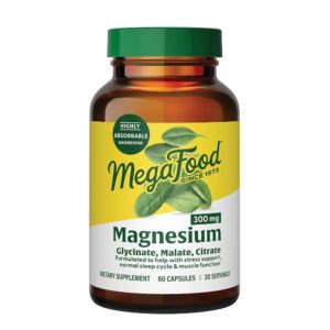 MegaFood Magnesium 300 mg - Highly absorbable blend of Magnesium Glycinate, Magnesium Citrate & Magnesium Malate to Help Support Heart, Nerve Health and Relaxation - 60 Capsules...