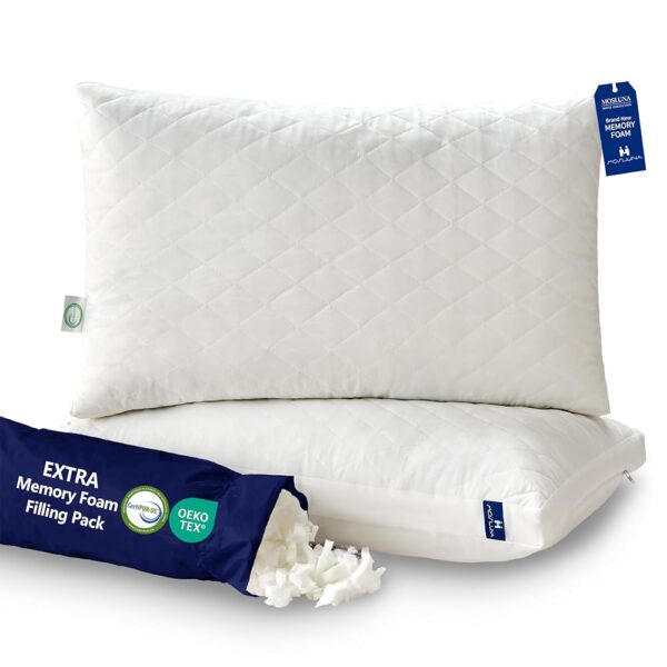 Memory Foam Pillows Queen Size Set of 2，Adjustable Gusseted Bed Pillow for Sleeping，2 Pack Soft Pillows for Side, Back or Stomach Sleepers (20 x 30 in, White)
