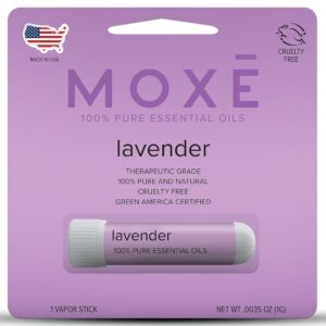 MOXE Lavender Essential Oil Nasal Inhaler, Therapeutic No-Mess Aromatherapy, Relaxation, Naturally Calming, Before Sleep Routine, Uplifts Mood, Pure and Undiluted, Made in USA...