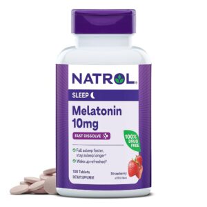 Natrol Fast Dissolve Melatonin 10 mg, Melatonin Supplements for Restful Sleep, Sleep Support for Adults, 100 Strawberry-Flavored Melatonin Tablets, Up to a 100 Day Supply