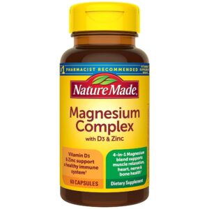 Nature Made Magnesium Complex with Vitamin D and Zinc Supplements, Magnesium Supplement for Muscle, Nerve, Heart & Bone Support with Vitamin D3 & Zinc for Immune Support, 60...