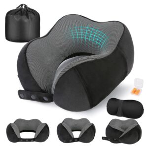 Neck Pillow for Traveling, Travel Pillows for Airplanes,100% Pure Memory Foam Travel Neck Pillow, Adjustable Flight Pillow, Portable Plane Accessories with Eye Mask, Earplugs,...
