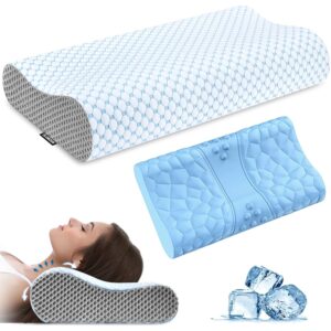Neck Pillow Memory Foam Pillows - Cooling Neck Support Pillow for Pain Relief, Ergonomic Cervical Pillow for Sleeping, Orthopedic Contour Bed Pillow for Side, Back & Stomach...