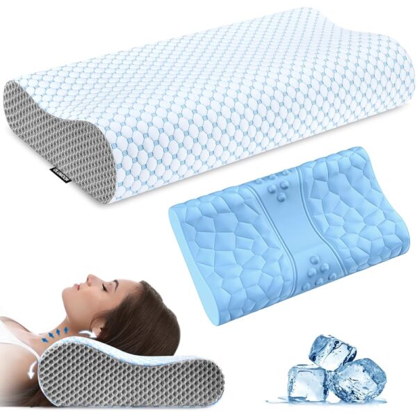 Neck Pillow Memory Foam Pillows - Cooling Neck Support Pillow for Pain Relief, Ergonomic Cervical Pillow for Sleeping, Orthopedic Contour Bed Pillow for Side, Back & Stomach...
