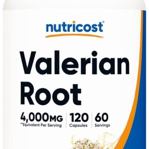 Nutricost Valerian Root Capsules (1000mg Per Serving) 120 Capsules - 4,000mg Equivalent Per Serving (4:1 Extract), Vegetarian Caps, Gluten Free, Non-GMO