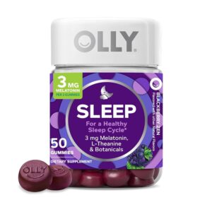 OLLY Sleep Gummy, Occasional Sleep Support, 3 mg Melatonin, L-Theanine, Chamomile and Lemon Balm Extracts, Sleep Supplement, Blackberry Flavor - 50 Count