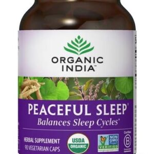Organic India Peaceful Sleep Herbal Supplement - Supports Sleep Cycles, Vegan, Gluten-Free, USDA Certified Organic, Non-GMO, Supports Energy & Relaxation - 90 Capsules