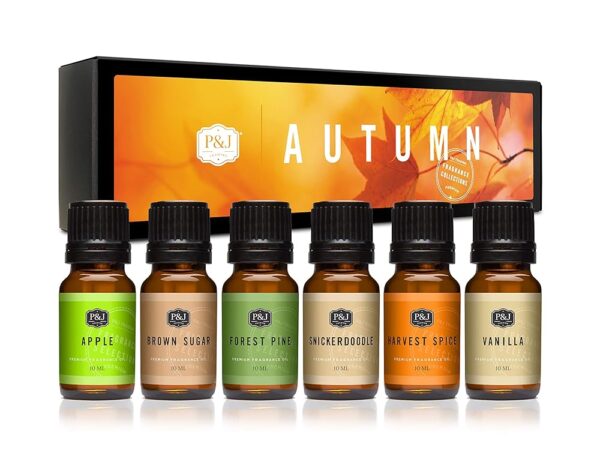 P&J Fragrance Oil Autumn Set | Brown Sugar, Apple, Harvest Spice, Vanilla, Forest Pine, and Snickerdoodle Scents for Candle Making, Freshie Scents, Soap Making Supplies,...