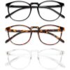 Przene 3 Pack Blue Light Blocking Glasses Women/Men,Retro Round Computer Glasses Anti Eye Strain/UV/Glare, Gaming Glasses. (Black/Crystal/Amber)