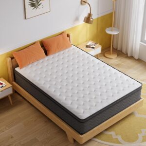 Queen Mattress, 10 Inch Innerspring Hybrid Mattress in a Box, Individually Pocket Coils for Motion Isolation & Cool Sleep, Queen Bed for Back Pain,CertiPUR-US,100 Nights Trial