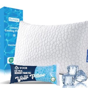 QUTOOL Cooling Bed Pillows for Sleeping Shredded Memory Foam Pillows - Gel Pillow Adjustable Pillows for Side Stomach&Back Sleepers Washable Removable Cover Standard Size (Pack...