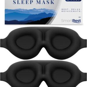 Sleep Mask [2 Pack] - Eye Mask for Sleeping - Patented, Contoured, 100% Blackout, Zero Pressure Sleeping Masks for Women and Men, Blindfold and Eye Covers - S2 Black