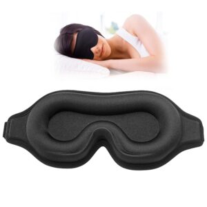Sleep Mask for Side Sleeper, Complete Light Blocking Zero Pressure 3D Sleeping Eye Mask for Men Women, Soft Breathable Blackout Travel Night Blindfold Eye Shade Cover (Black-3D)