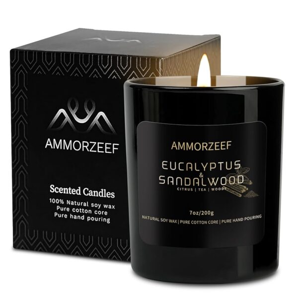 Sleep Sandalwood Scented Candle for Men,Selieve Stress,Soothe Mood,Natural Soy Candles,7oz, Burning Time 50 Hours