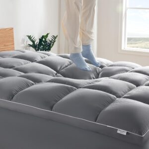 SLEEP ZONE Mattress Pad Queen Size Deep Pockets, Extra Thick Fitted Mattress Topper for Back Pain, Hotel Quality, Plush and Support, 60 x 80 Inches (Grey, Queen)