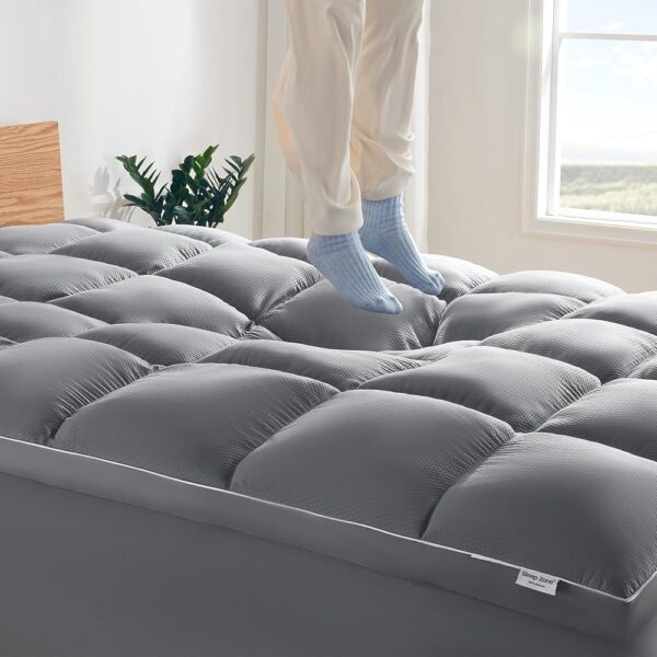 SLEEP ZONE Mattress Pad Queen Size Deep Pockets, Extra Thick Fitted Mattress Topper for Back Pain, Hotel Quality, Plush and Support, 60 x 80 Inches (Grey, Queen)