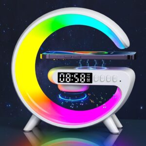 Smart LED Table Lamp, Smart Sunrise Alarm Clock with Bluetooth Speaker and 10 Modes, Led Desk Lamp with Wireless Charger, Digital Clock with USB Charging, Hatch Alarm Clock for...