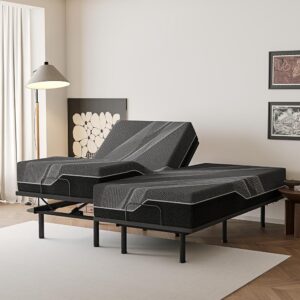 Split King Adjustable Bed Frame with Mattress, 14 inch Cooling Gel Memory Foam Mattress, CertiPUR-US Certified Fiberglass Free, Zero Gravity & Wireless Remote, Head & Foot...