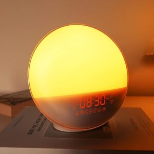Sunrise Alarm Clock for Heavy Sleepers, Wake Up Light with Sunrise/Sunset Simulation, Dual Alarms & Natural Sounds, Snooze & Sleep Aid, FM Radio, 7 Colors Night Light for...