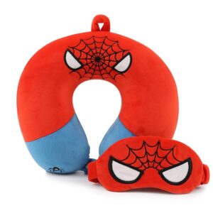 Superhero Travel Pillow for Kids & Adults with Sleep Eye Mask, Memory Foam U-Shaped Neck Pillow with Washable Cover, Soft Head Support Travel Accessories for Airplane Car Train...
