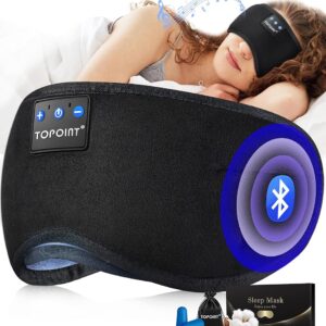 TOPOINT Sleep Mask with Headphones Bluetooth 5.2 Wireless, Sleep Headphone with Microphone Built-in HD Speakers Music, Eye Mask for Sleeping Travel Meditation for Men Women Girl...