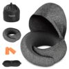 Travel Pillow - Hooded Neck Pillow Airplane, Memory Foam Pillow for Plane, Office, Cars Sleeping, Long Flight Must Haves, Road Trip Essentials Accessories for Adults
