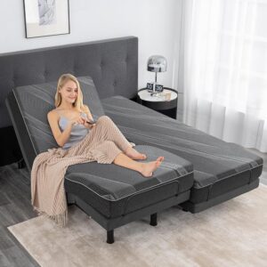 Twin XL Adjustable Bed Base with Mattress, 10 Inch Gel Memory Foam Medium-Firm Mattress in Box, Head/Foot Lift Electric Smart Bed, Updated Adjustable Bed Frame with Thickened...
