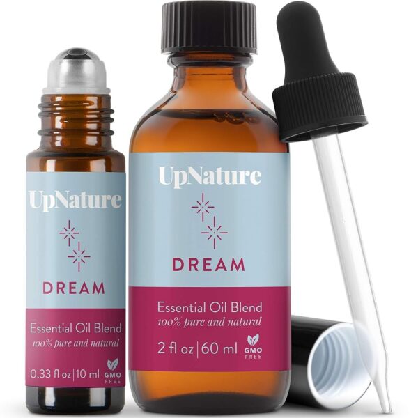 UpNature Sleep Essential Oils Kit - Dream Essential Oil Rollerball + 2 OZ Large Bottle with Dropper