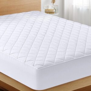 Utopia Bedding Quilted Fitted Mattress Pad (Queen), Elastic Fitted Mattress Protector, Mattress Cover Stretches up to 16 Inches Deep, Machine Washable Mattress Topper (White)