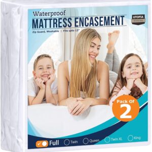 Utopia Bedding Zippered Mattress Encasement Full (Pack of 2) - 100% Waterproof and Bed Bug Proof Mattress Protector - Absorbent, Six-Sided Mattress Cover