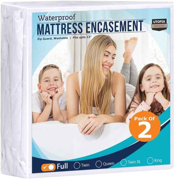 Utopia Bedding Zippered Mattress Encasement Full (Pack of 2) - 100% Waterproof and Bed Bug Proof Mattress Protector - Absorbent, Six-Sided Mattress Cover