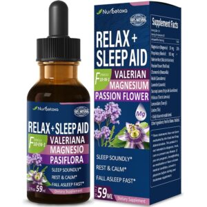 Valerian Root Sleep Aid Drops, Gotas de Glicinato y Citrato de Magnesio, Pasiflora y Valeriana para Dormir Profundamente adulto, Magnesium Citrate & Passionflower Extract Liquid...