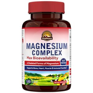 Vitalitown Magnesium Complex Supplement 500mg - Maximized Absorption Chelated Magnesium Glycinate, Malate, Taurate & Citrate - Vegan Non-GMO Magnesium 120 Capsules for Sleep,...