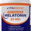 Vitamatic Melatonin 20mg Tablets | Vegetarian, Non-GMO, Gluten Free | HIGH Potency 20 MG | Natural Berry Flavor 120 Tablets