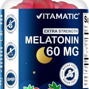 Vitamatic Sugar Free Melatonin 60mg - 60 Vegetarian Gummies - Non-Habit Forming Supplement
