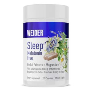 Weider Melatonin Free Sleep Aid Supplement with KSM-66 Ashwagandha, Magnesium, Lavender, Lemon Balm, Chamomile, Valerian and Passionflower Extracts, Hormone & Drug- Free,...