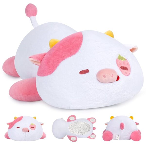 Weighted Stuffed Animals 4.0 Lbs – Weighted Strawberry Cow Plush, Weighted Plush Animals for Kids, Cow Weighted Pillow, Birthday Gifts for Women, Girls and Males (23 inch)